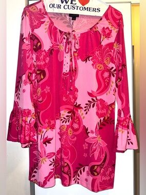 JM Collection Women's Printed Embellished Tunic with Ruffle Sleeves size small